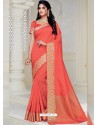 Classy Peach Designer Raw Silk Sari