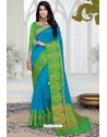 Classy Blue Designer Raw Silk Sari