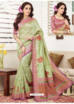 Classy Green Raw Silk Embroidered Sari