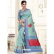 Awesome Sky Blue Raw Silk Embroidered Sari