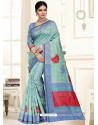 Awesome Sky Blue Raw Silk Embroidered Sari