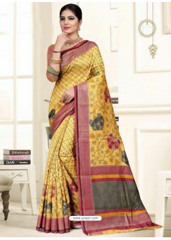 Awesome Yellow Raw Silk Embroidered Sari