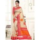 Awesome Off White Raw Silk Embroidered Sari