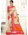 Awesome Off White Raw Silk Embroidered Sari