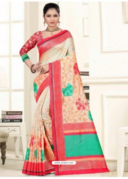 Awesome Multi Colour Raw Silk Embroidered Sari