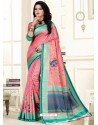 Trendy Pink Raw Silk Embroidered Sari