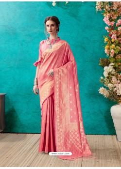 Classy Peach Designer Banarasi Silk Sari