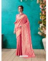 Classy Peach Designer Banarasi Silk Sari