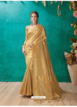 Awesome Marigold Designer Banarasi Silk Sari