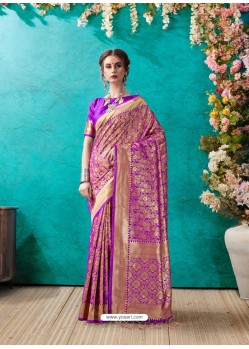 Trendy Violet Designer Banarasi Silk Sari