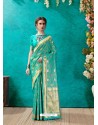 Classy Aqua Mint Designer Banarasi Silk Sari