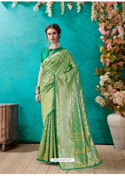 Classy Forest Green Designer Banarasi Silk Sari