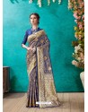 Classy Dark Blue Designer Banarasi Silk Sari