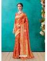 Classy Orange Designer Banarasi Silk Sari