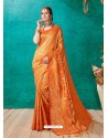 Classy Orange Designer Banarasi Silk Sari