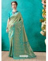 Classy Turquoise Designer Banarasi Silk Sari