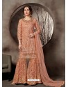 Fabulous Light Orange Embroidered Palazzo Salwar Suit