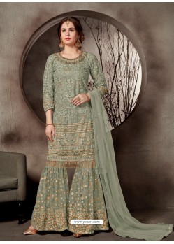 Ravishing Grayish Green Embroidered Palazzo Salwar Suit