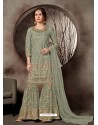 Ravishing Grayish Green Embroidered Palazzo Salwar Suit