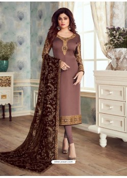 Fabulous Brown Embroidered Designer Churidar Salwar Suit