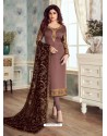 Fabulous Brown Embroidered Designer Churidar Salwar Suit