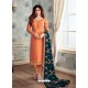 Scintillating Orange Embroidered Designer Churidar Salwar Suit