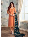 Scintillating Orange Embroidered Designer Churidar Salwar Suit