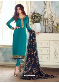 Fabulous Firozi Embroidered Designer Churidar Salwar Suit