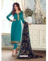 Fabulous Firozi Embroidered Designer Churidar Salwar Suit