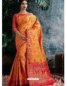 Classy Orange Designer Banarasi Silk Sari