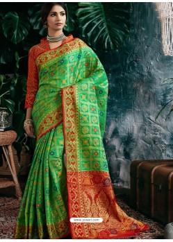 Awesome Green Designer Banarasi Silk Sari