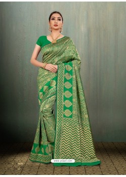 Classy Forest Green Banarasi Silk Embroidered Sari