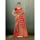 Awesome Red Banarasi Silk Embroidered Sari