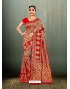 Awesome Red Banarasi Silk Embroidered Sari