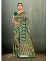 Trendy Dark Green Banarasi Silk Embroidered Sari