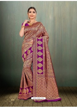 Trendy Purple Banarasi Silk Embroidered Sari