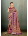 Trendy Purple Banarasi Silk Embroidered Sari