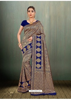 Trendy Royal Blue Banarasi Silk Embroidered Sari