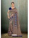 Trendy Royal Blue Banarasi Silk Embroidered Sari