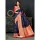 Awesome Navy Blue Designer Silk Sari