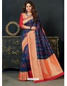 Awesome Navy Blue Designer Silk Sari