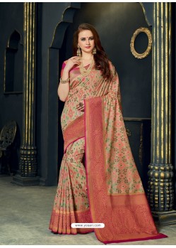 Awesome Beige Designer Silk Sari