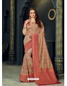 Awesome Beige Designer Silk Sari