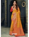 Trendy Mustard Designer Silk Sari