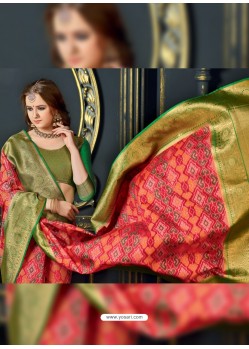 Classy Dark Peach Designer Silk Sari