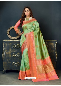 Classy Olive Green Designer Silk Sari