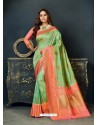 Classy Olive Green Designer Silk Sari