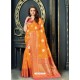 Classy Orange Designer Silk Sari