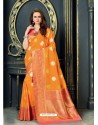 Classy Orange Designer Silk Sari