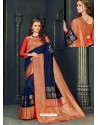 Classy Navy Blue Designer Silk Sari